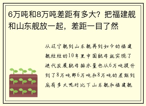 6万吨和8万吨差距有多大？把福建舰和山东舰放一起，差距一目了然
