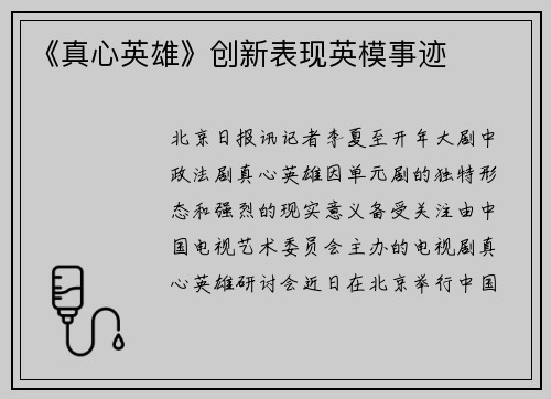 《真心英雄》创新表现英模事迹