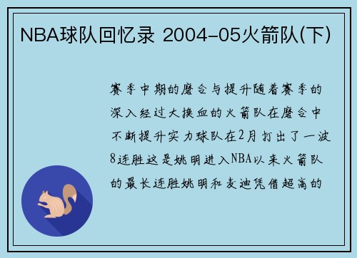 NBA球队回忆录 2004-05火箭队(下)