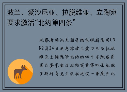 波兰、爱沙尼亚、拉脱维亚、立陶宛要求激活“北约第四条”